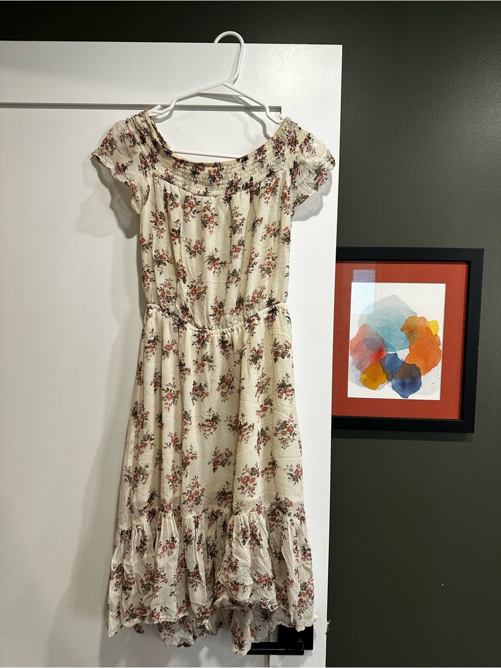 Ralph Lauren Cream Midi Dress with Pink Floral Print